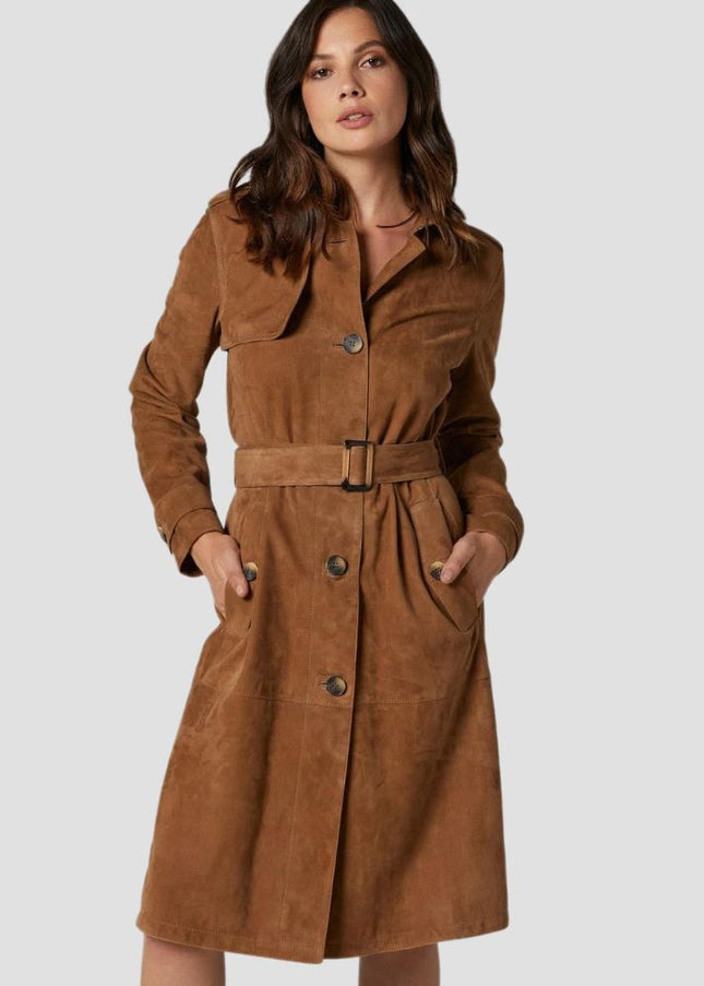 Suede Leather Trench Coat