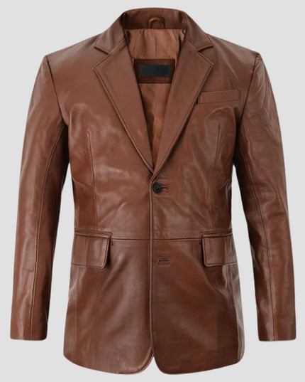 Tan Brown Leather Blazer