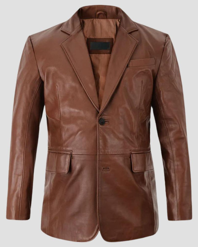 Tan Brown Leather Blazer