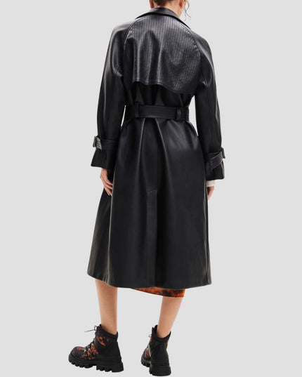 Belted Faux Leather Trench Coat