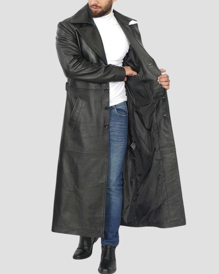 Black Mens Long Leather Duster Coat Stylish and Practical