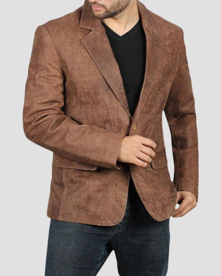 Men’s Two Button Brown Leather Blazer Premium Quality Blazer