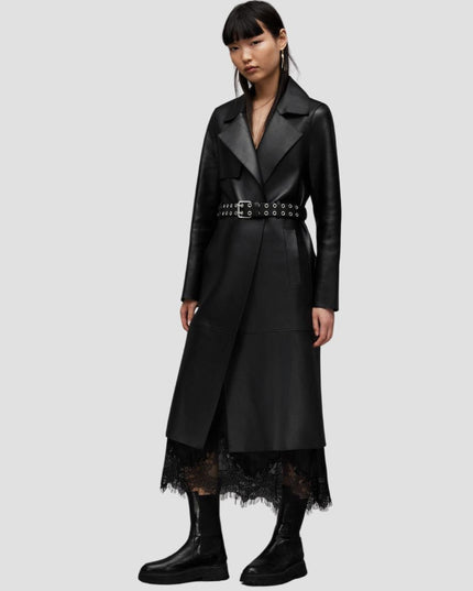 Farren Leather Eyelet Belted Trench Coat