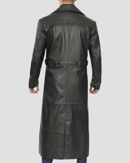Black Mens Long Leather Duster Coat Stylish and Practical