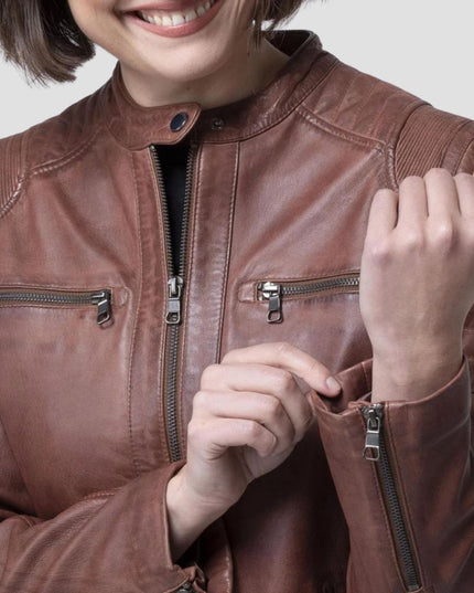 Buttermere Leather Racer Jacket in Bourbon