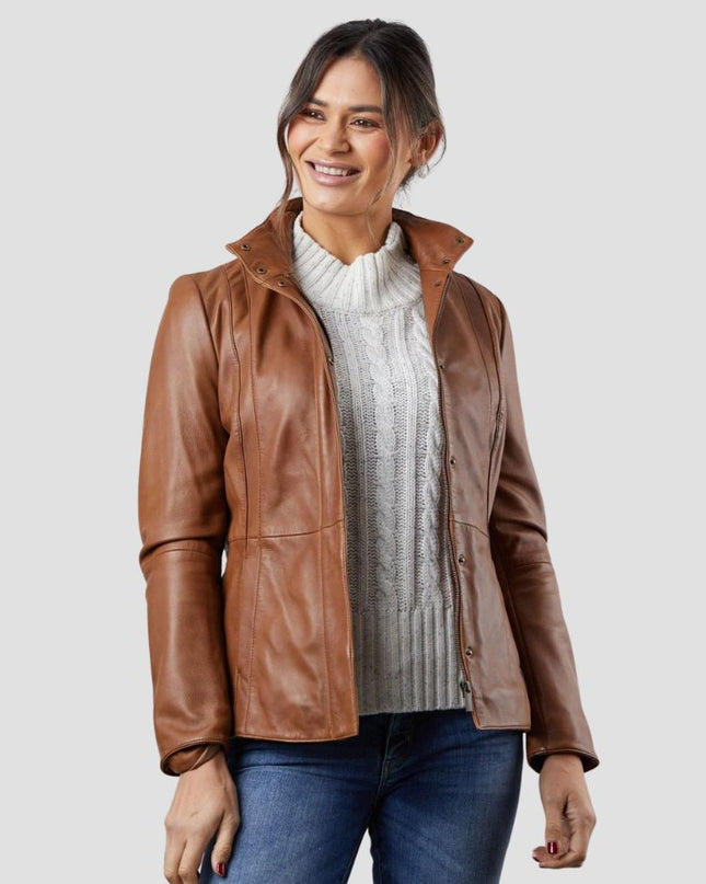 Mari Leather Jacket in Brown