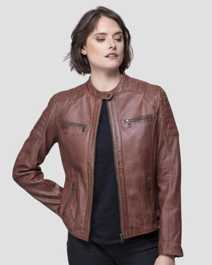 Buttermere Leather Racer Jacket in Bourbon