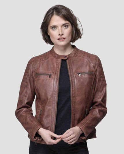 Buttermere Leather Racer Jacket in Bourbon
