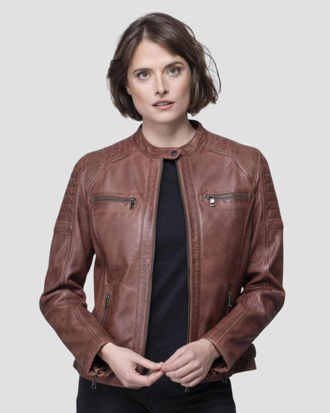 Buttermere Leather Racer Jacket in Bourbon