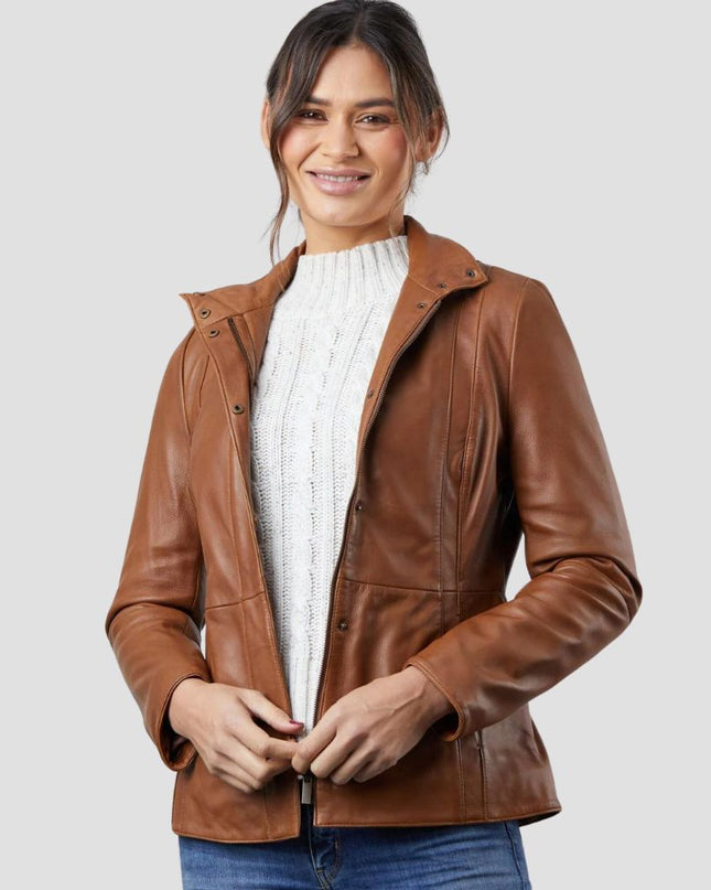 Mari Leather Jacket in Brown