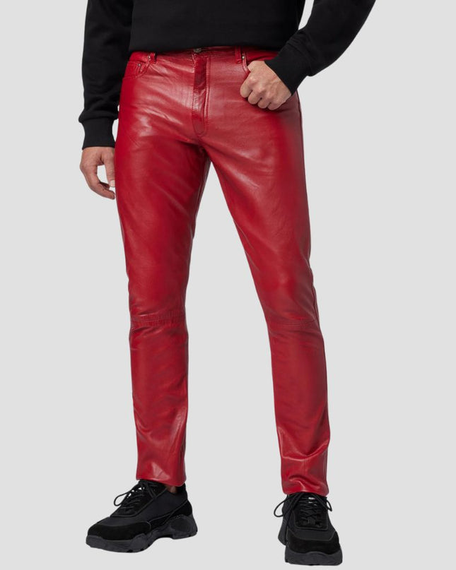 Slim Fit Rot Leather Trousers