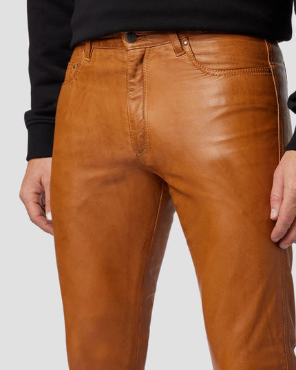 Slim Fit Cognac Leather Trousers