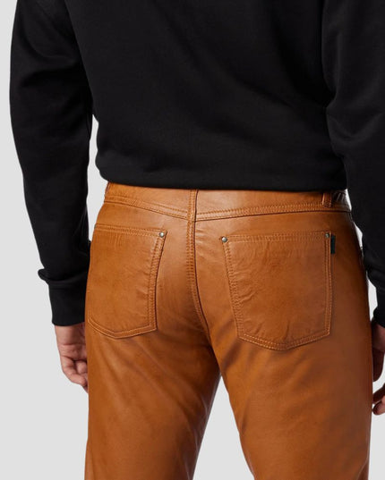 Slim Fit Cognac Leather Trousers
