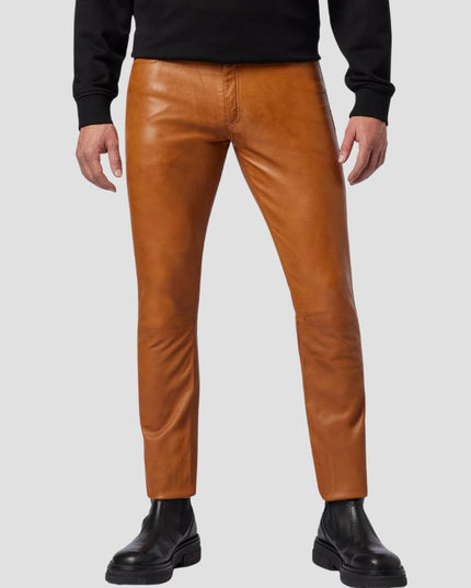 Slim Fit Cognac Leather Trousers