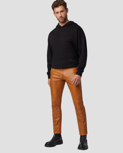 Slim Fit Cognac Leather Trousers