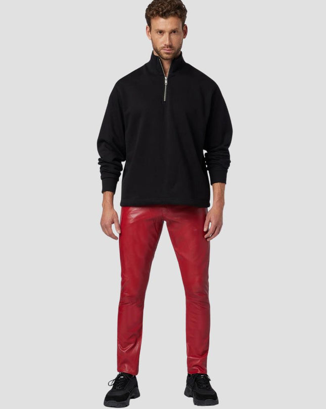 Slim Fit Rot Leather Trousers
