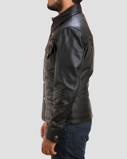 Men Black Leather Shirt