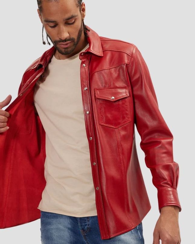 Mens Red Leather Shirt