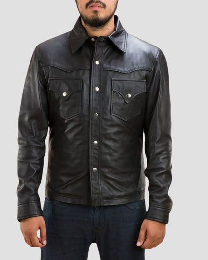Men Black Leather Shirt