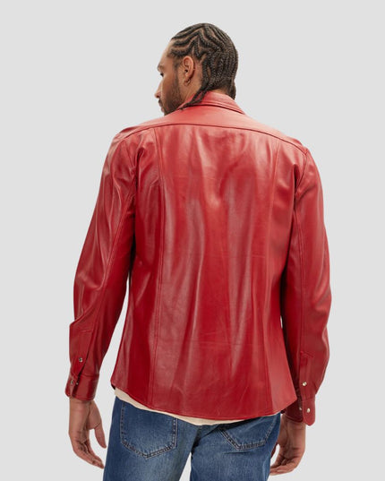 Mens Red Leather Shirt