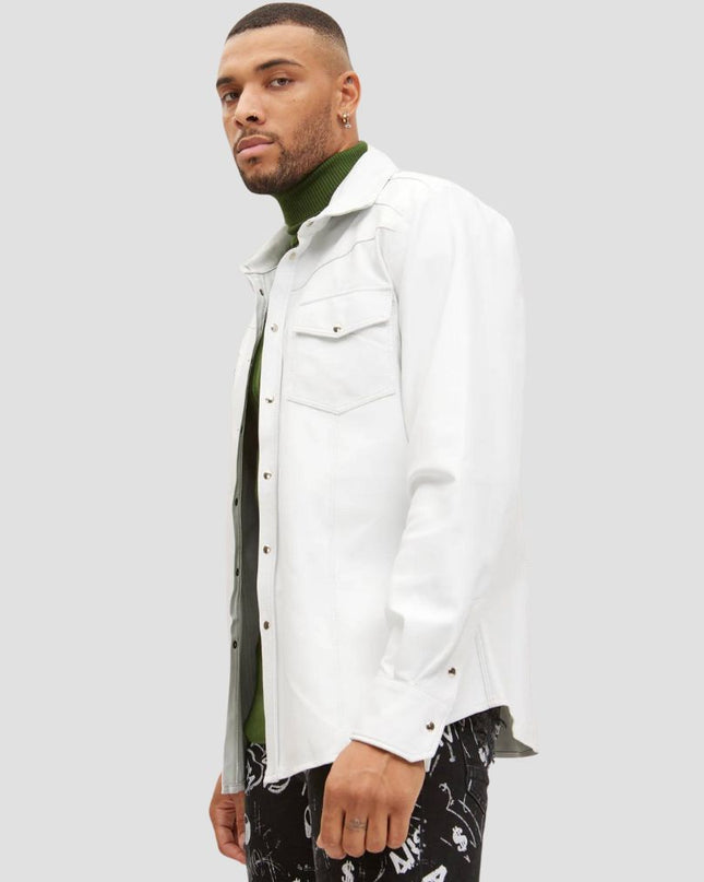 Man wearing a white jacket with a plain background