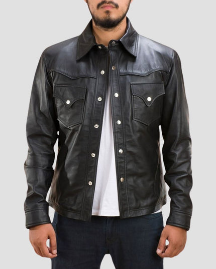 Men Black Leather Shirt