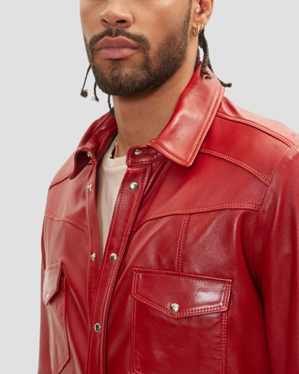 Mens Red Leather Shirt