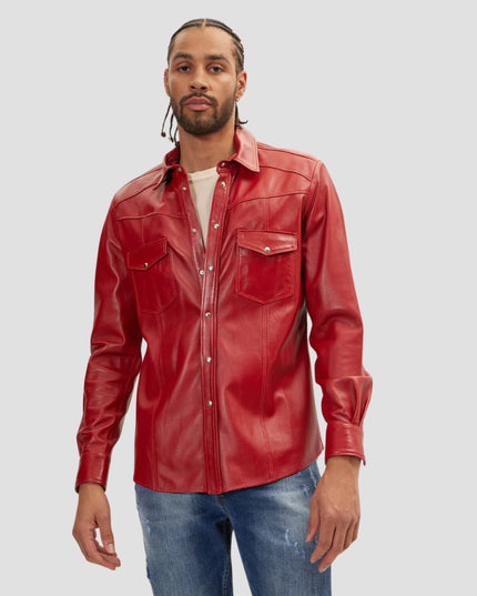Mens Red Leather Shirt