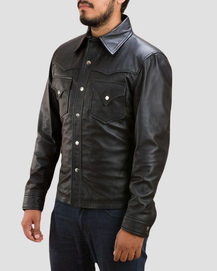 Men Black Leather Shirt