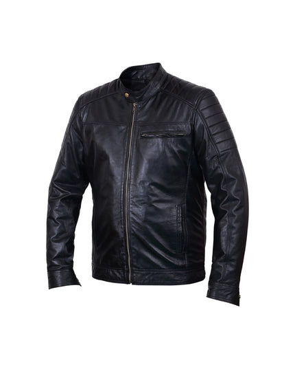 Black leather jacket on a white background