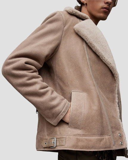 Rasco Relaxed Fit Shearling Biker Jacket