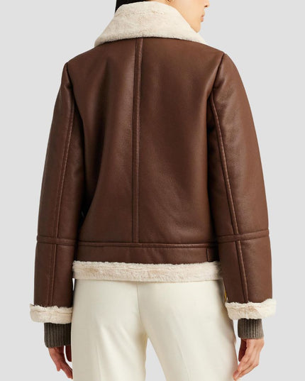 Shearling Trim Faux Leather Jacket