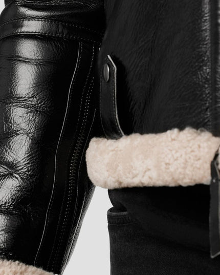 Irving Leather Aviator Jacket with Genuine Shearling Trim