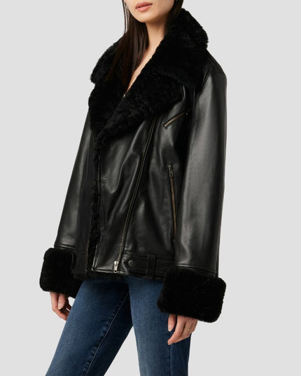Shearling Trim Leather Jacket