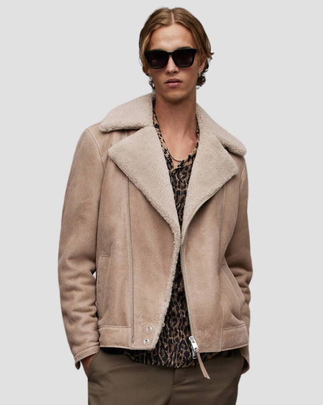 Rasco Relaxed Fit Shearling Biker Jacket
