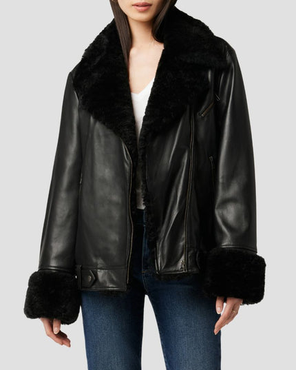 Shearling Trim Leather Jacket