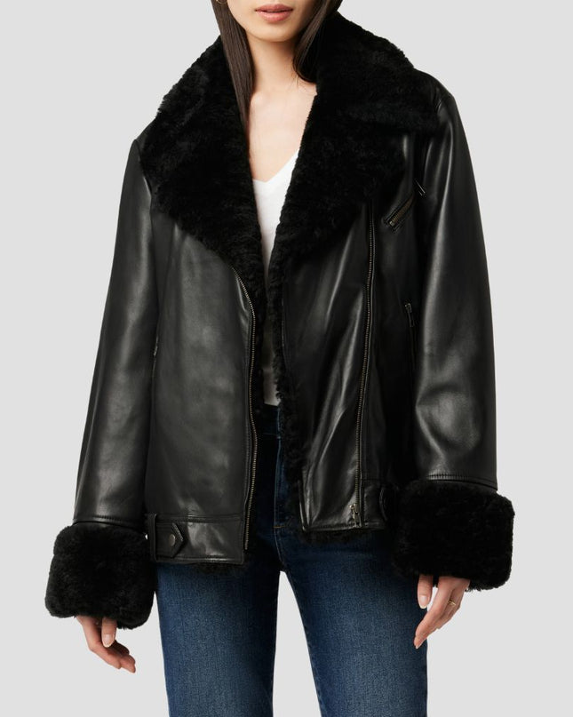 Shearling Trim Leather Jacket