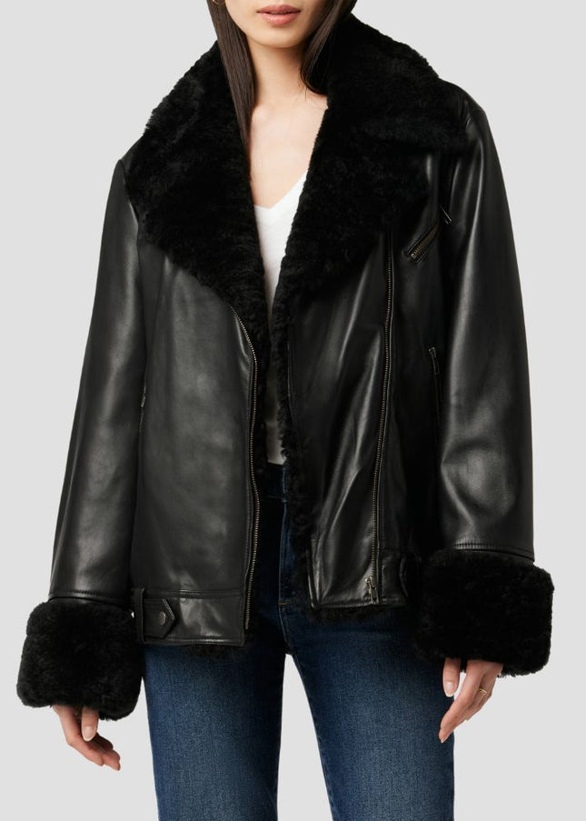 Shearling Trim Leather Jacket