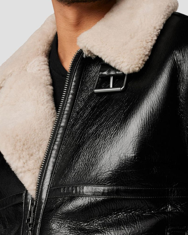 Irving Leather Aviator Jacket with Genuine Shearling Trim