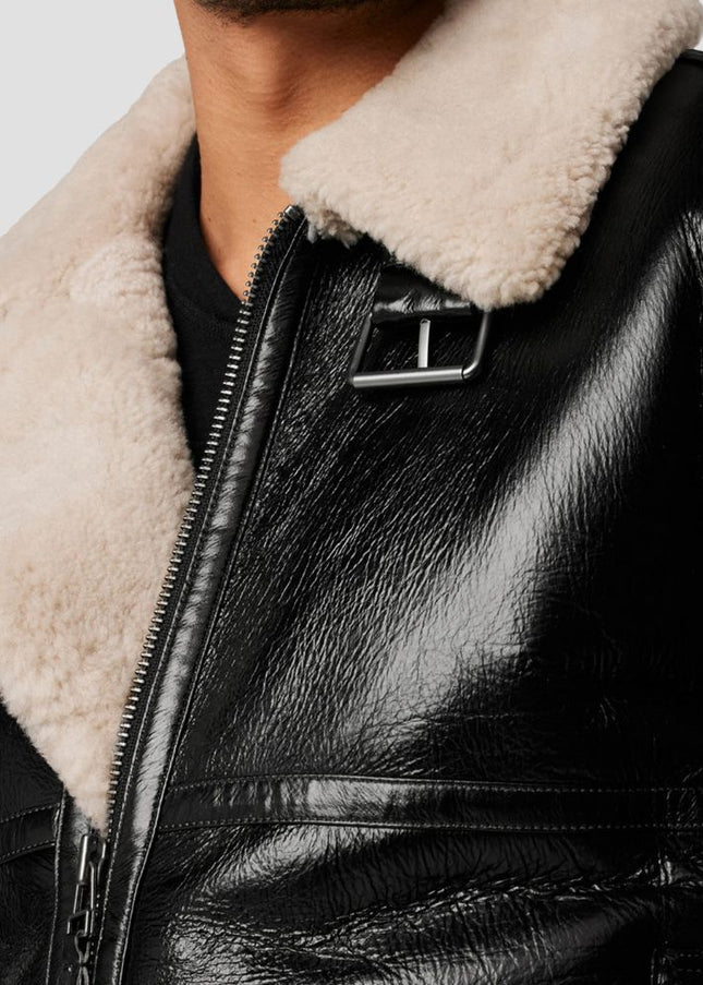 Irving Leather Aviator Jacket with Genuine Shearling Trim