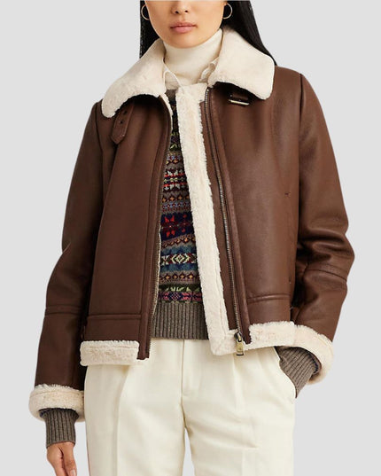 Shearling Trim Faux Leather Jacket