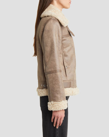 Short Faux Shearling Trim Aviator Jacket