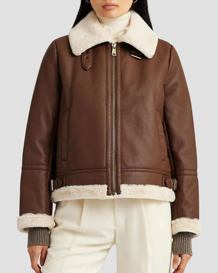 Shearling Trim Faux Leather Jacket