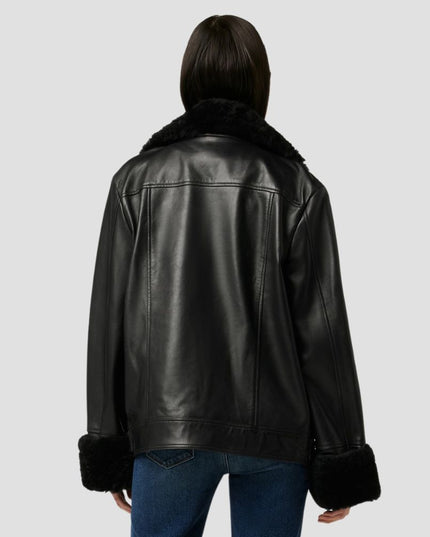 Shearling Trim Leather Jacket