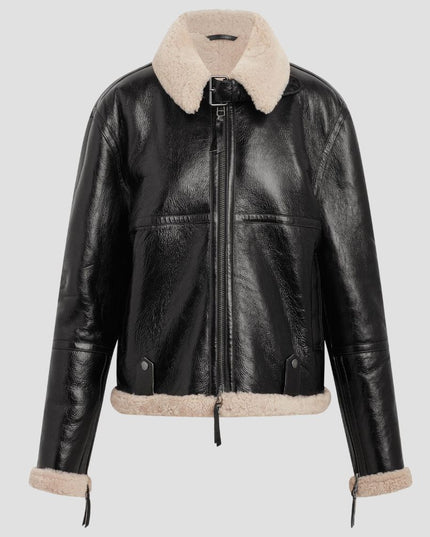 Irving Leather Aviator Jacket with Genuine Shearling Trim