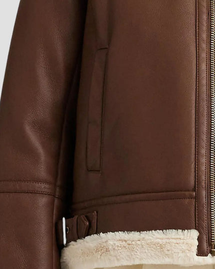 Shearling Trim Faux Leather Jacket