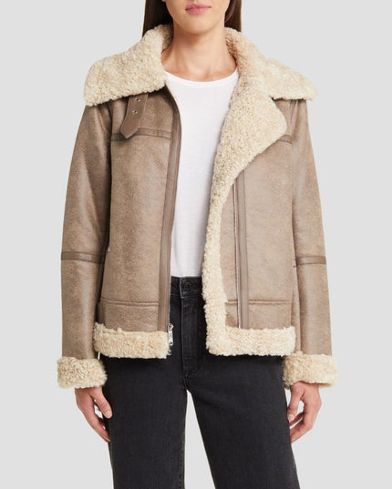 Short Faux Shearling Trim Aviator Jacket