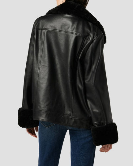 Shearling Trim Leather Jacket