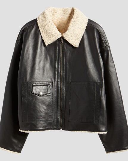 Faux Shearling Collar Leather Jacket