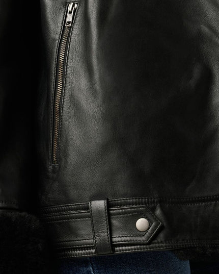 Shearling Trim Leather Jacket